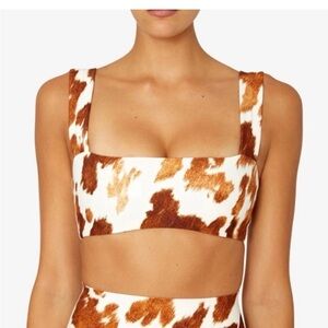 WeWoreWhat White and Brown Cow Print Crop Top